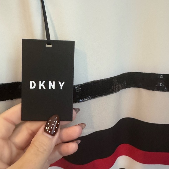 NWT DKNY Striped Mini Dress in Black, Cream, Tan, Red. Sz XL - Picture 4 of 10